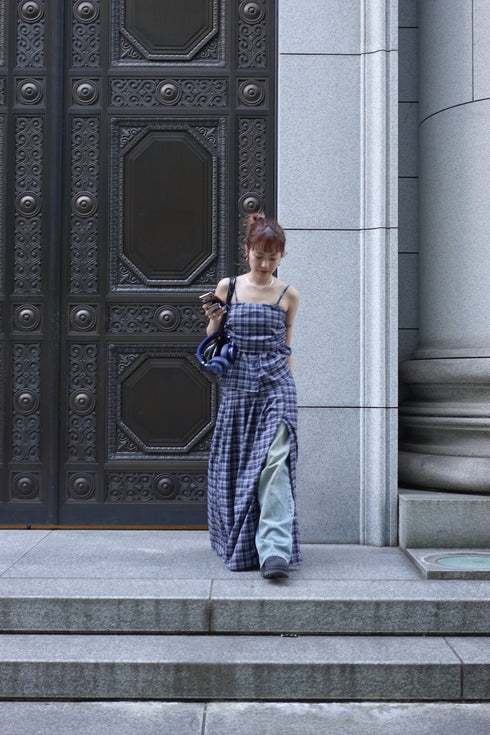 チェックスリットボタンスカート